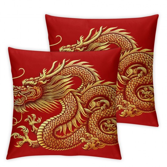 Ulloord Dragon Throw Pillow Covers Design red and Gold Velvet Teen boy Man Home Bedroom Office Dorm Sofa Decor Square Pillow Cases