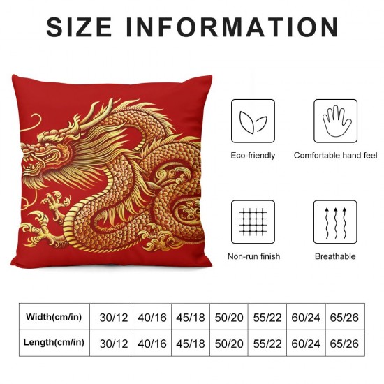 Ulloord Dragon Throw Pillow Covers Design red and Gold Velvet Teen boy Man Home Bedroom Office Dorm Sofa Decor Square Pillow Cases