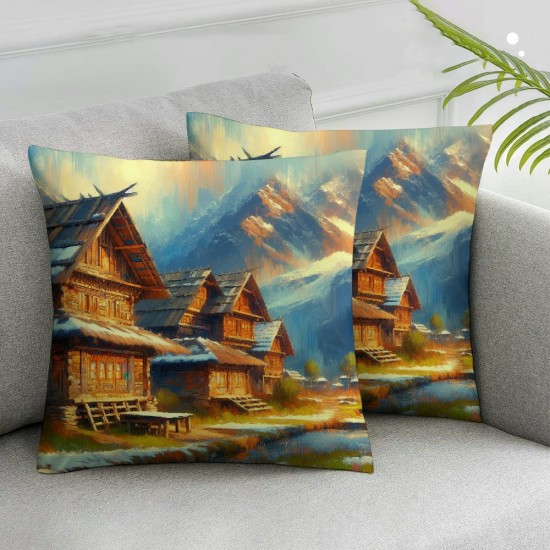 Ulloord Throw Pillow Covers Village Country Oil Painting Soft Outdoor Home Decor Square for Sofa Cushion Cover