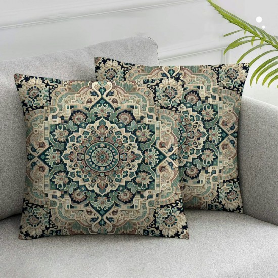 Ulloord Throw Pillow Covers Rug Persian Carpet Double Sided Pattern Soft Pillow Case Cushion Cover Pillowcase for Couch Sofa Bed Decorative (Green)