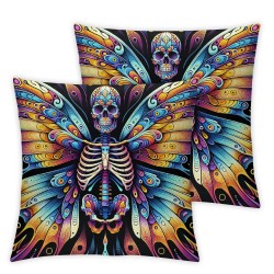 Ulloord Butterfly Skeleton Throw Pillow Covers Gothic Moths Bohemian Trippy Hippie Nature Forest Black Soft Velvet Fabric Washable Bedroom Dorm Indoor Outdoor Decor Cushion Cover Square