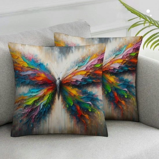 Ulloord Butterfly Throw Pillow Covers Nature Aesthetic Classy Neutral Oil Painting Colorful Cozy Velvet Washable Indoor Living Room Couch Standard Sofa Bed Decor Cushion Cover