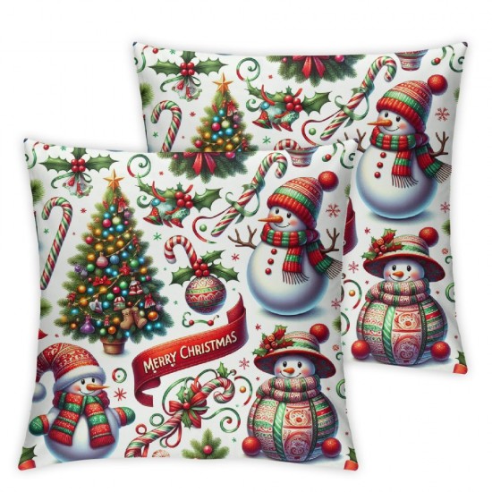 Ulloord Snowman Throw Pillow Covers Christmas Room Decor Washable Home Bedroom Couch Soft Linen,White,