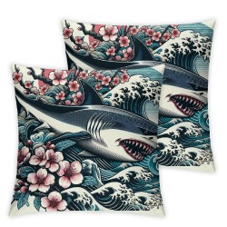 Ulloord Throw Pillow Covers Floral Japanese Blue Soft Velvet Washable Home Decorative Living Room Bedroom Couch Sofa Cushion Cover