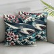 Ulloord Throw Pillow Covers Floral Japanese Blue Soft Velvet Washable Home Decorative Living Room Bedroom Couch Sofa Cushion Cover