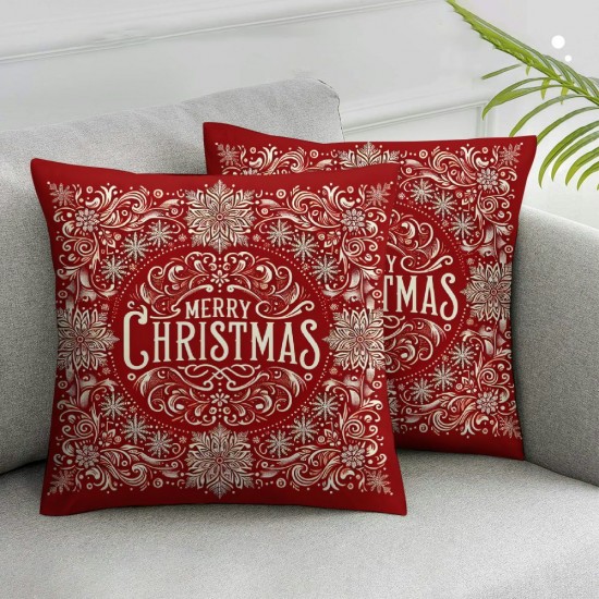 Ulloord Throw Pillow Covers Merry Christmas Tree Balls Living Room Bedroom Dorm Soft Linen Pillow Covers Christmas Decorations Washable,Red,