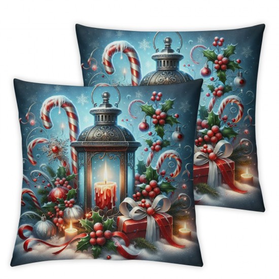 Ulloord Christmas Snowman Christmas Tree Throw Pillow Covers Candles Green Blue Linen Washable Living Room Couch Bed Home Decor Cushion Cover