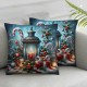 Ulloord Christmas Snowman Christmas Tree Throw Pillow Covers Candles Green Blue Linen Washable Living Room Couch Bed Home Decor Cushion Cover