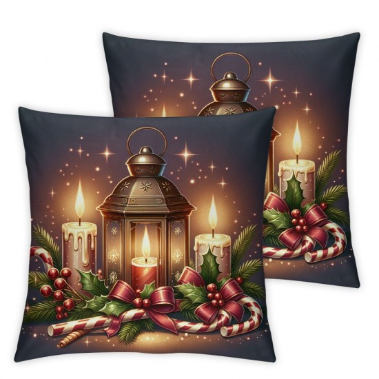 Ulloord Christmas Snowman Christmas Tree Throw Pillow Covers Candles Green Blue Linen Cozy Washable Living Room Couch Bed Home Decor Cushion Cover