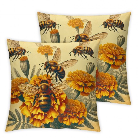 Ulloord Sunflower Throw Pillow Covers Cottage core Yellow Floral bee Bed Decor Cozy Square Zippered Family Sofa Couch Patio Home Living Room Pillow case