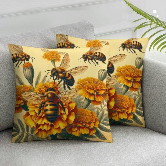 Ulloord Sunflower Throw Pillow Covers Cottage core Yellow Floral bee Bed Decor Cozy Square Zippered Family Sofa Couch Patio Home Living Room Pillow case