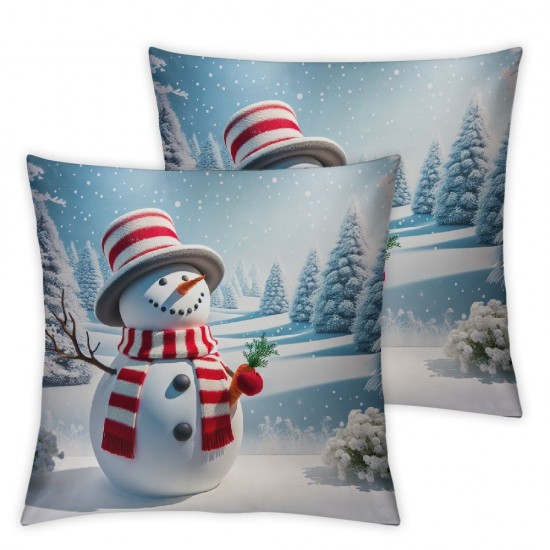 Ulloord Winter Scene Throw Pillow Covers Snowman Forest Nature Christmas Decorations Washable Soft Linen Indoor Living Room Office,Blue,