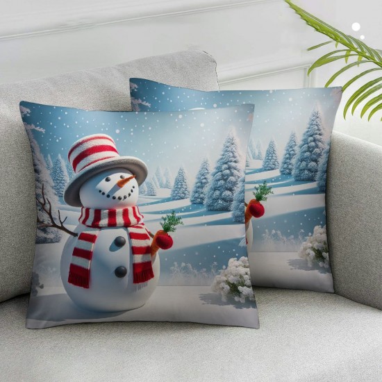 Ulloord Winter Scene Throw Pillow Covers Snowman Forest Nature Christmas Decorations Washable Soft Linen Indoor Living Room Office,Blue,