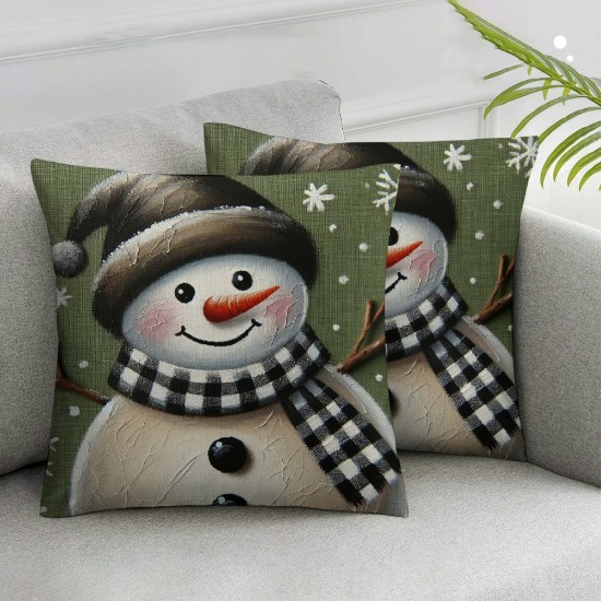 Ulloord Christmas Tree Santa Hat Snowman Green White Throw Pillow Covers Linen Decorative Cushion Cover for Christmas Parties Living Room Bedroom Sofa Bed Decoration Gift