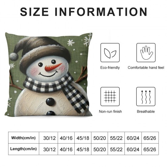 Ulloord Christmas Tree Santa Hat Snowman Green White Throw Pillow Covers Linen Decorative Cushion Cover for Christmas Parties Living Room Bedroom Sofa Bed Decoration Gift