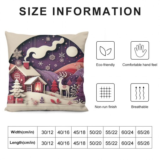 Ulloord Merry Christmas Throw Pillow Covers Aesthetic Holiday Winter Scene Washable Bedroom Square Soft Linen Christmas Room Decor,Purple,