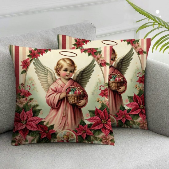 Ulloord Christmas Throw Pillow Covers Wreath Striped Flower Comfortable line Home Decorations Indoor Living Room Bedroom Couch Sofa Outdoor Porch Decorative Cushion Covers