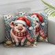 Ulloord Pig Throw Pillow Covers Lovely Animal Lettering Holly Jolly Christmas Bedding Decor Cozy Linen Washable Pack of 2 Outdoor Porch car,White Pink,