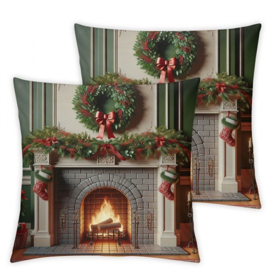 Ulloord Christmas Throw Pillow Covers Wreath Brown Green Room Decor car Adults Sofa Bedding Cushion Covers