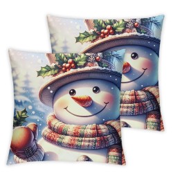 Ulloord Snowman Throw Pillow Covers Holiday Cute Patterned Linen Christmas Decorations Outdoor Patio Square Washable Colorful,