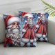 Ulloord Christmas Throw Pillow Covers Happy Vintage Blue Linen Soft Washable Indoor Sofa Living Room Couch Bed Home Decor Cushion Cover