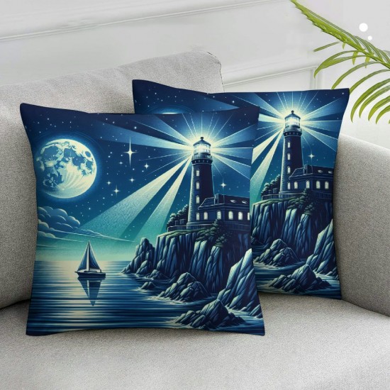 Ulloord Throw Pillow Covers Ocean Themed Landscape Printed Short Plush Room Decorative Indoor Outdoor Home Office Bedroom Living Room Decor Pillow case