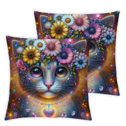 Ulloord Cute cat Throw Pillow Covers Flower Wreath Nature Scene Cottage core Standard Decorations Adult Women Men Home Sofa Bed Cushion Cover