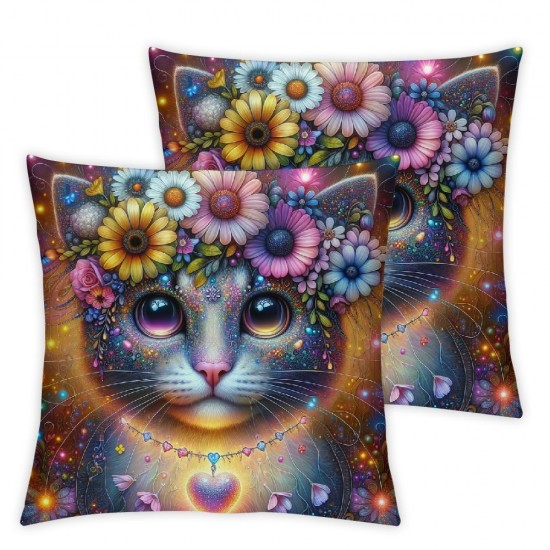 Ulloord Cute cat Throw Pillow Covers Flower Wreath Nature Scene Cottage core Standard Decorations Adult Women Men Home Sofa Bed Cushion Cover