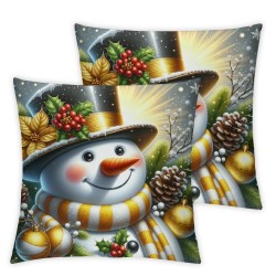 Ulloord Christmas Snowman Throw Pillow Covers Candles Christmas Balls Flower Wreath Gold Linen Cozy Washable Living Room Couch Bed Home Decor Cushion Cover