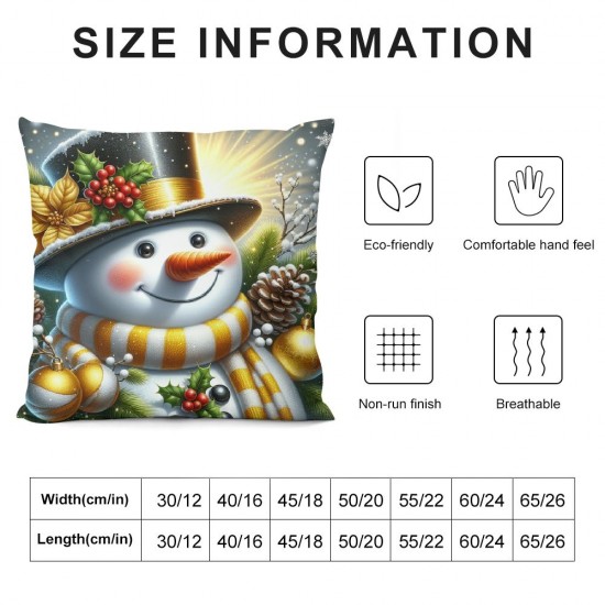 Ulloord Christmas Snowman Throw Pillow Covers Candles Christmas Balls Flower Wreath Gold Linen Cozy Washable Living Room Couch Bed Home Decor Cushion Cover