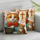 Ulloord cat Throw Pillow Covers Animal Lettering Holiday red Soft Velvet Fabric Washable Living Room Bedroom Dorm Indoor Cushion Cover Square