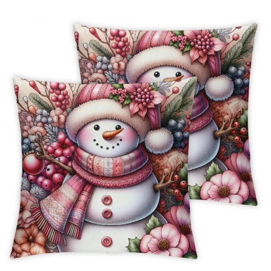 Ulloord Christmas Snowman Throw Pillow Covers Christmas Tree Candles Flower Wreath Pink Linen Cozy Washable Living Room Couch Bed Home Decor Cushion Cover