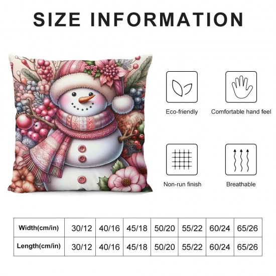 Ulloord Christmas Snowman Throw Pillow Covers Christmas Tree Candles Flower Wreath Pink Linen Cozy Washable Living Room Couch Bed Home Decor Cushion Cover