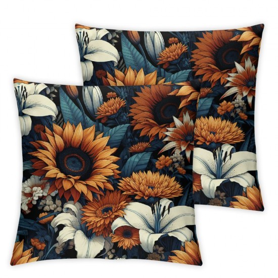 Ulloord Floral Throw Pillow Covers Sunflower Leaf Retro midcentury Orange Outdoor Bedroom Living Room Decor Cushion Cover