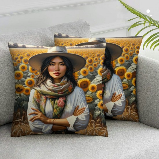 Ulloord Throw Pillow Covers Country Sunflower Yellow Girl Women Decorative Living Room Bedroom Couch Sofa Cushion Cover