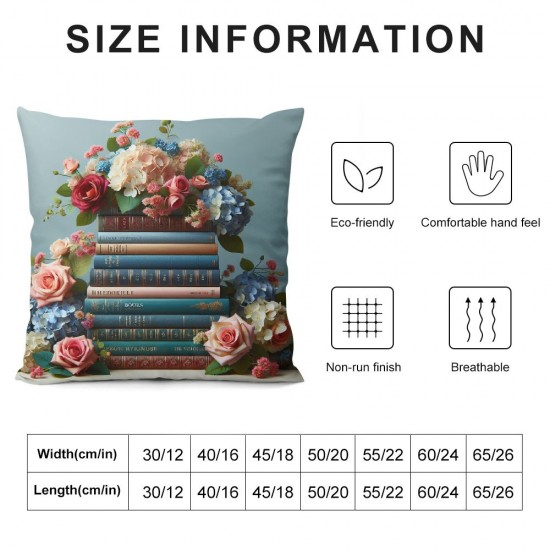 Ulloord Throw Pillow Covers Floral Book Library Brown Short Plush Living Room Sofa Decor Pillow case