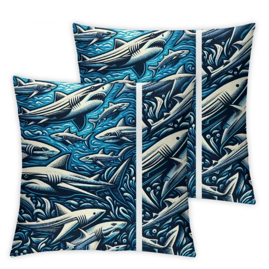 Ulloord Throw Pillow Covers sea Animal Plants Realistic Ocean Illustration Blue Cozy Velvet Standard boy Men Indoor Office Home Couch Decorative Pillow case