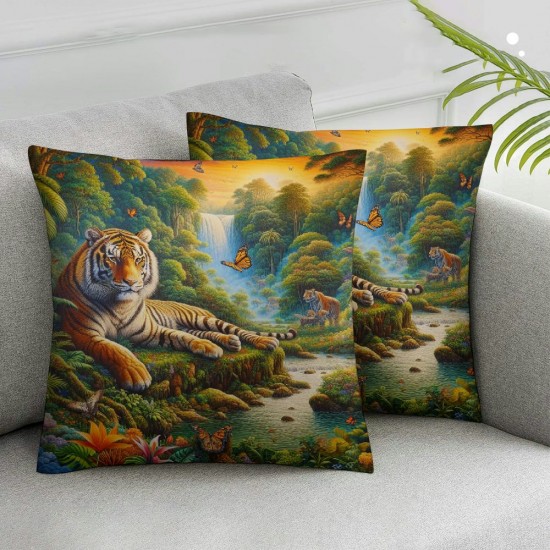 Ulloord Throw Pillow Covers Animal Flower Green Washable Indoor Decor Living Room Bedroom Couch Sofa Cushion Cover