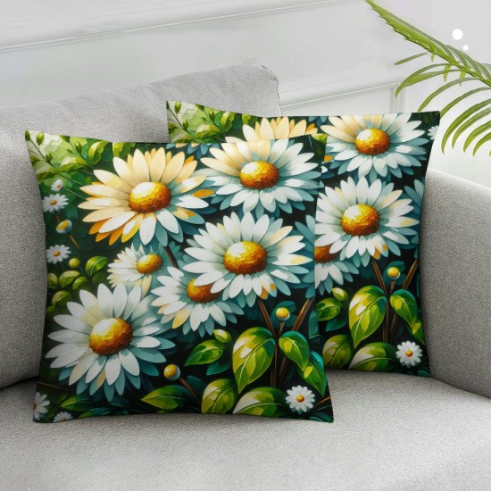 Ulloord daisy floral throw pillow covers spring botanical flower cottage core classy green cozy velvet washable indoor living room couch standard home sofa bed decor Cushion Cover