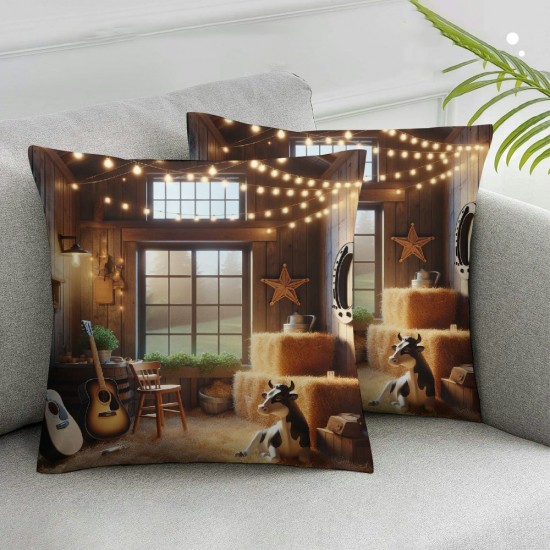 Ulloord Throw Pillow Covers Cute Cow Pig Animal Guitar Country Teen boy Man Indoor Home Decor Bedroom Sofa Cushion Cover