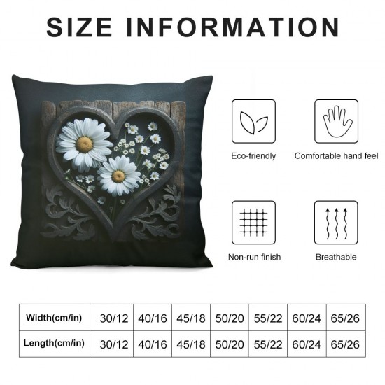 Ulloord Daisy Flower Throw Pillow Covers Country Retro Love Heart Plants Floral Green Soft Velvet Square Decor for Indoor Outdoor Home Patio Couch Sofa Cushion Cover