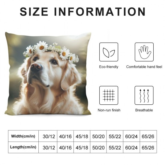 Ulloord Cute Dog Throw Pillow Covers Nature Animal Daisy Wreath Cottage core Oil Art Beige Soft Velvet Fabric washableroom Dorm Indoor Outdoor Decor Cushion Cover Square