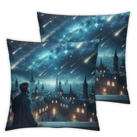 Ulloord Throw Pillow Covers Starry Mystery Vintage Castle midcentury Gothic Fantasy Blue Soft Velvet Washable Indoor Living Room Couch Standard Home Sofa Bed Decor Cushion Cover