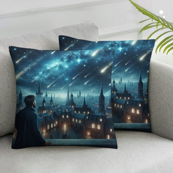 Ulloord Throw Pillow Covers Starry Mystery Vintage Castle midcentury Gothic Fantasy Blue Soft Velvet Washable Indoor Living Room Couch Standard Home Sofa Bed Decor Cushion Cover