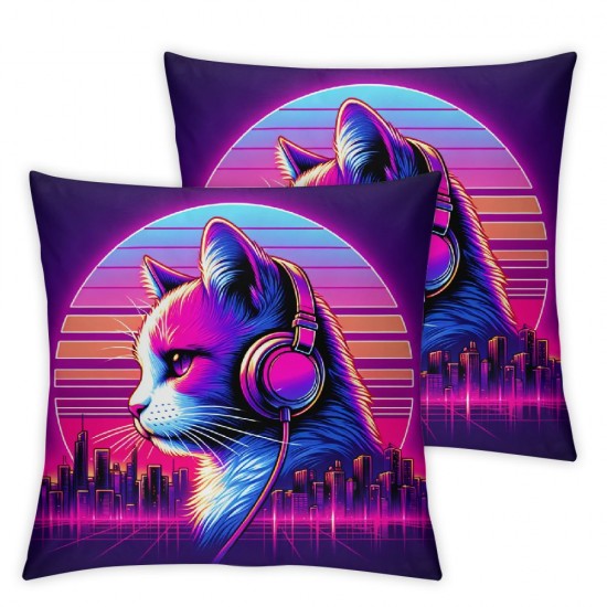 Ulloord Cute cat Throw Pillow Covers Animals with Sunglasses City Purple Soft Velvet Standard Decorations for Adult Women Men Home Sofa Bed Cushion Cover