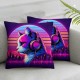 Ulloord Cute cat Throw Pillow Covers Animals with Sunglasses City Purple Soft Velvet Standard Decorations for Adult Women Men Home Sofa Bed Cushion Cover