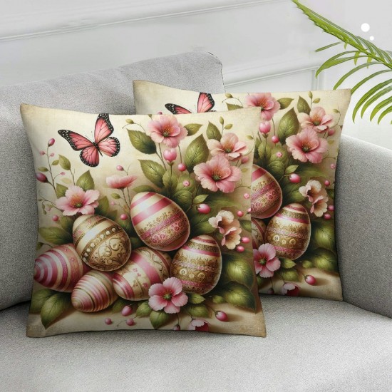 Ulloord Hunny Pink Throw Pillow Covers, Easter Eggs Spring Cushion Case for Sofa Couch