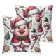 Ulloord Pig Throw Pillow Covers Lovely Animal Lettering Christmas Bedding Decor Cozy Linen Washable Outdoor Porch car,White Pink,