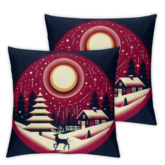 Ulloord Merry Christmas Throw Pillow Covers Aesthetic Holiday Winter Scene Washable Bedroom Square Soft Linen Christmas Room Decor,Purple,