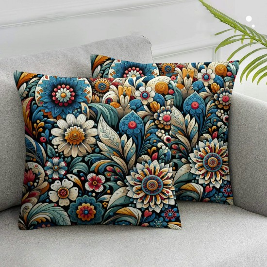 Ulloord Flower Throw Pillow Covers  Spring Abstract Leaf Plant Aesthetic Ethnic Bohemian Modern Colorful Cozy Velvet Washable Home Sofa Living Room Decor Bedroom Dorm Square Pillow case